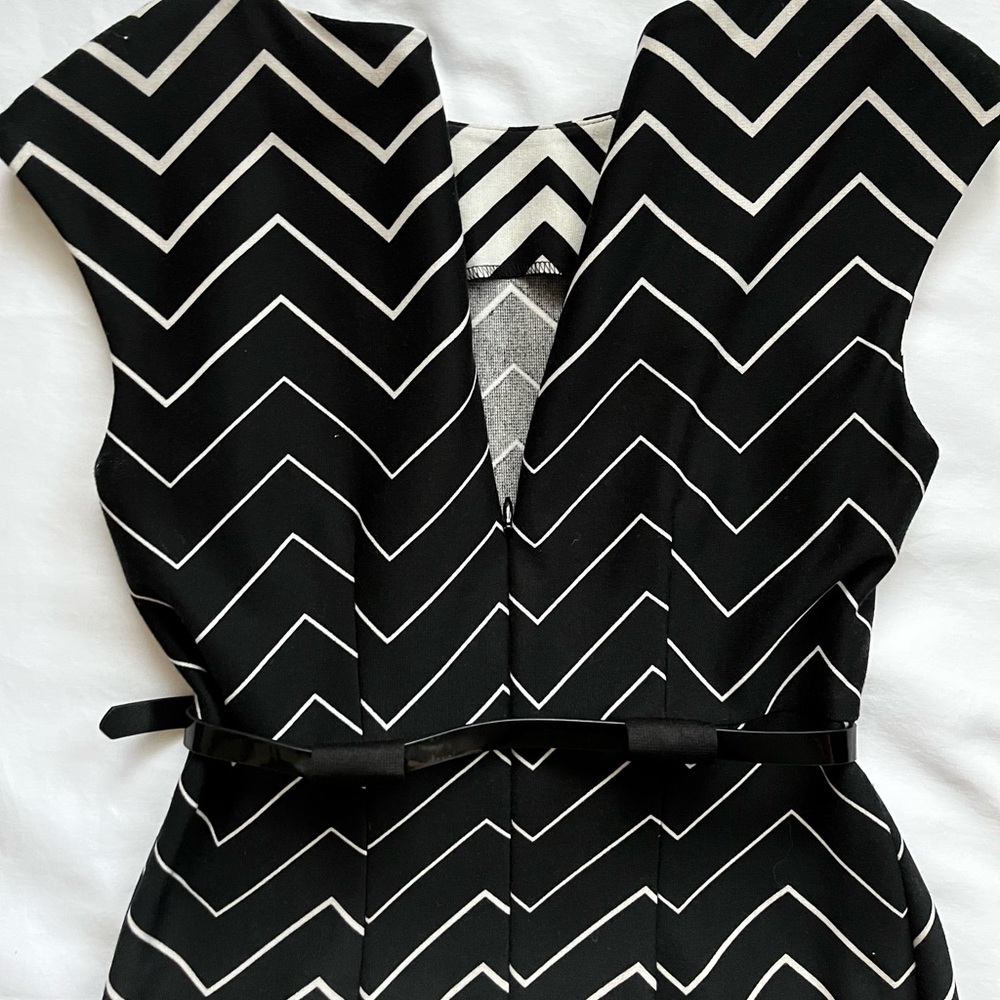Black and White Sleeveless Sheath Midi Dress - Picture 7 of 13